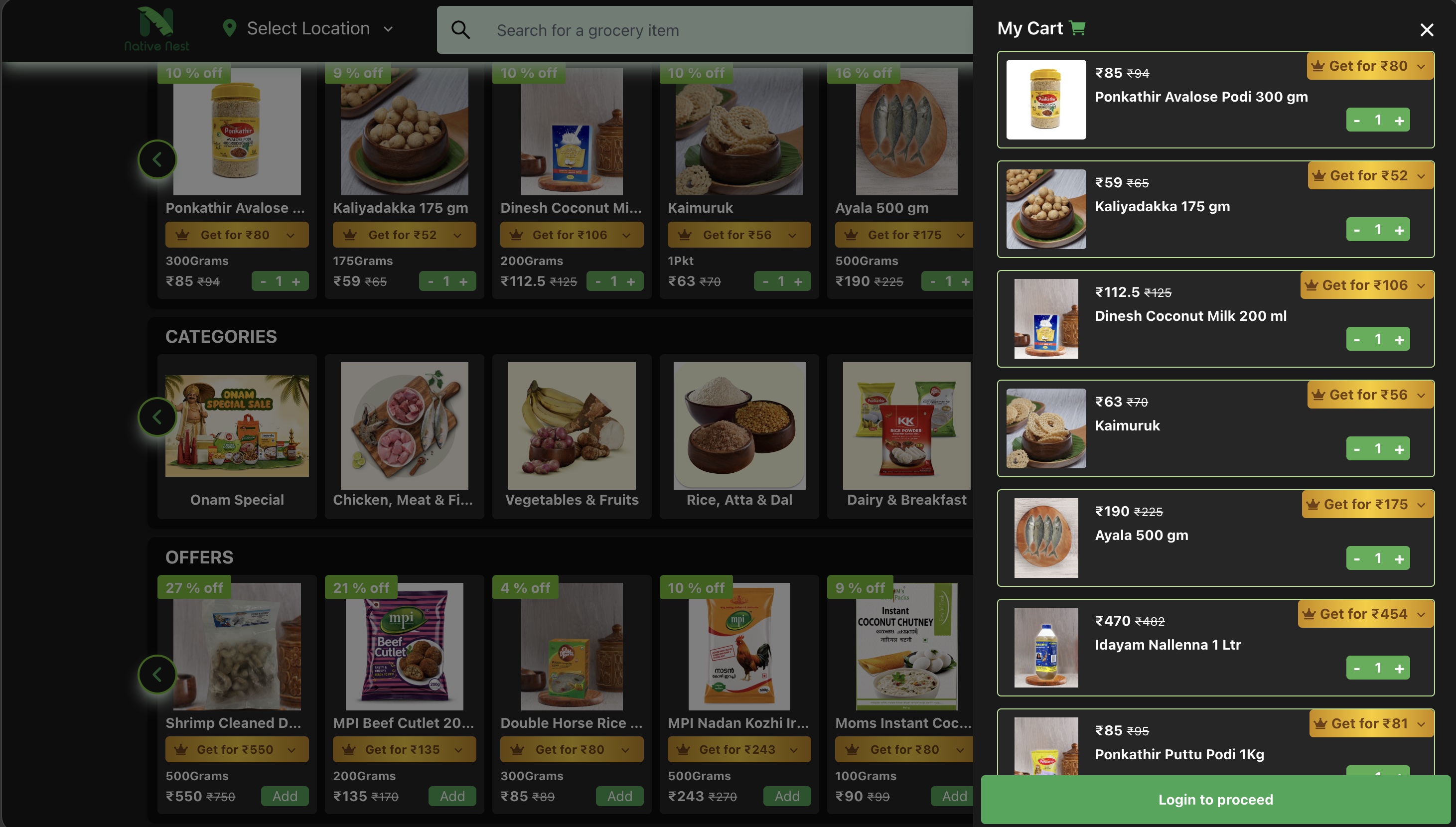 NativeNest cart drawer showing member pricing on every line item